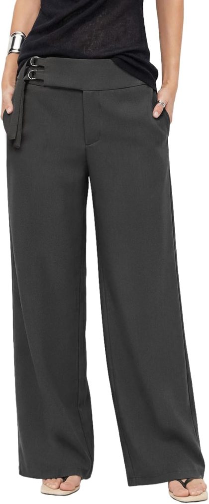 Women's Grey High Waisted Wide Leg Trousers