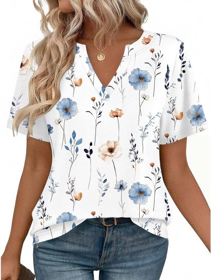 Women's V Neck Short Sleeve Blouse