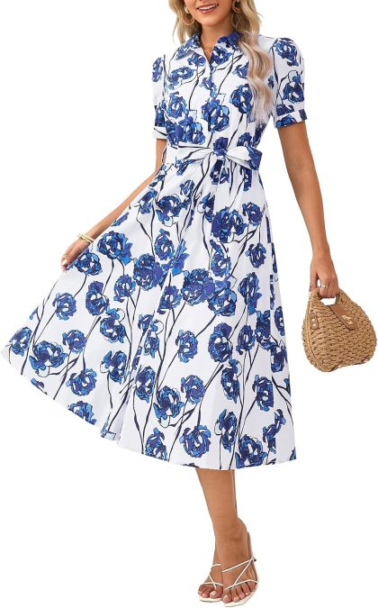 Women's Floral Puff Sleeve Midi Dress
